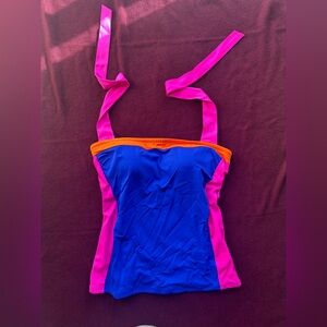 Boden Blue and Pink One-Piece Swimsuit with Orange Trim